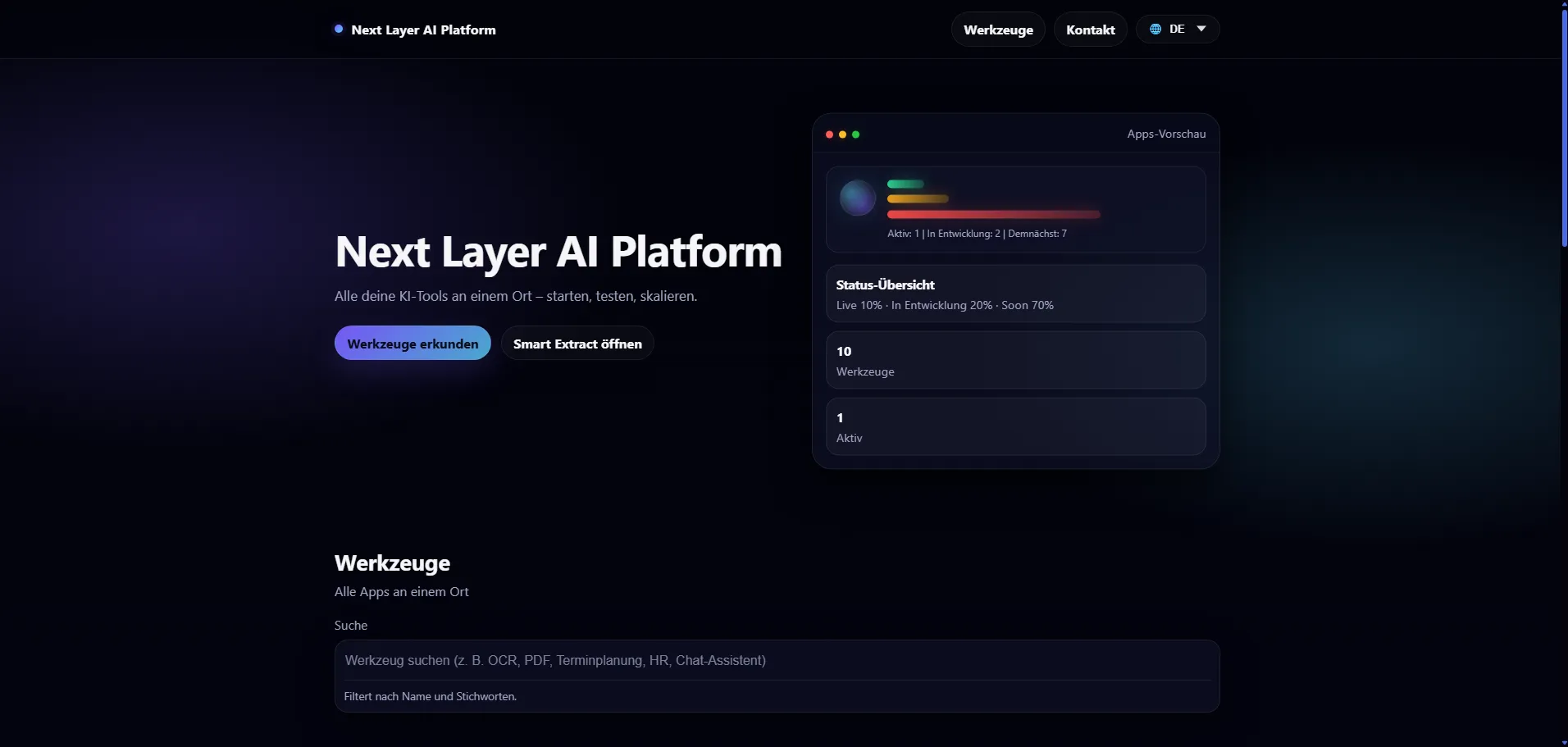 Скрийншот на началната страница на Next Layer AI Platform