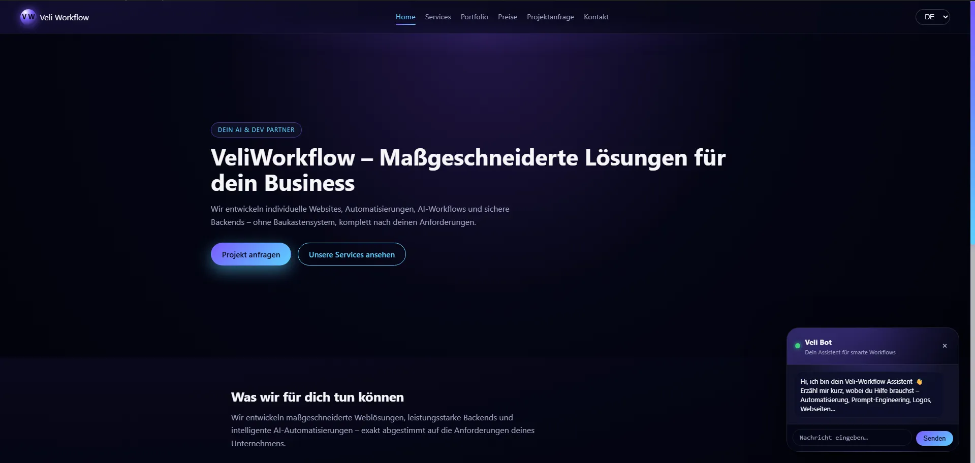 Скрийншот на началната страница на Veli Workflow
